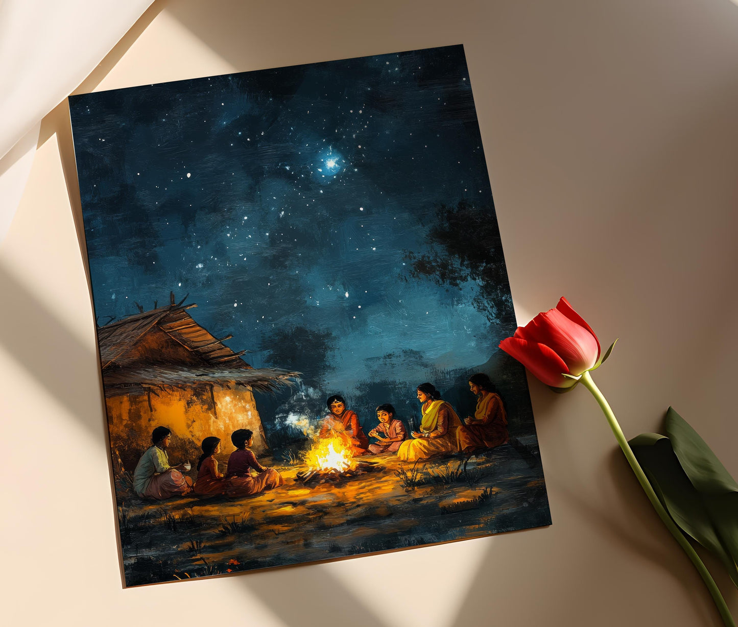 Affiche Contes Folkloriques Punjabi – Art Étoilé de la Nuit en Inde