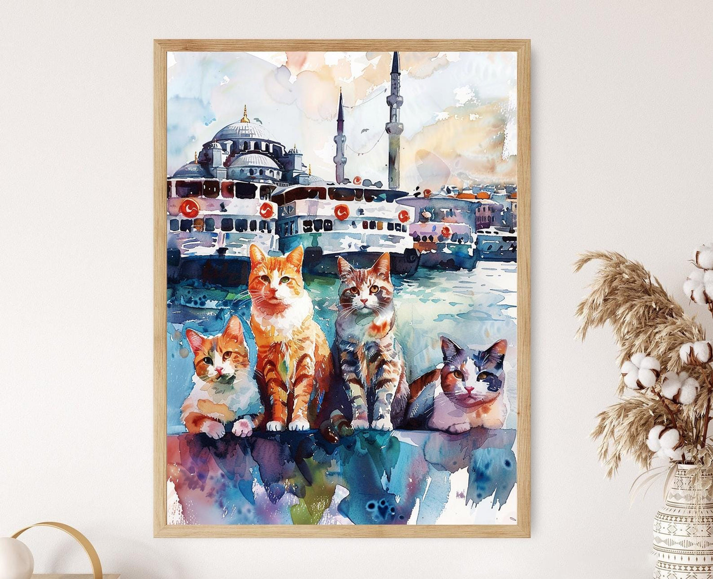 Affiche Chats d'Istanbul – Poster Aquarelle Urbaine Féline