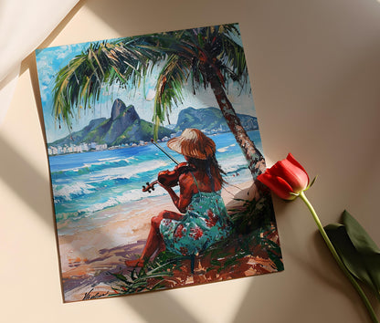 Affiche Femme au Violon – Illustration Ipanema, Art Mural Brésilien
