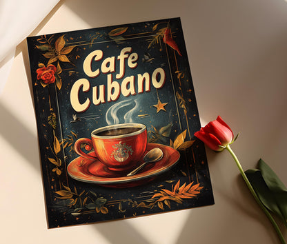Affiche Vintage Café Cubano – Illustration Rétro de Café Cubain