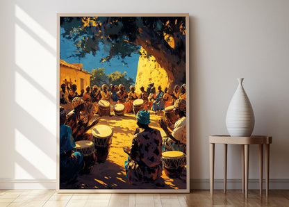 Affiche Batteurs Malien – Poster Illustration Célébration Villageoise