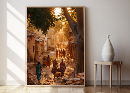 Affiche Village Malien – Illustration Culturelle, Décor du Mali