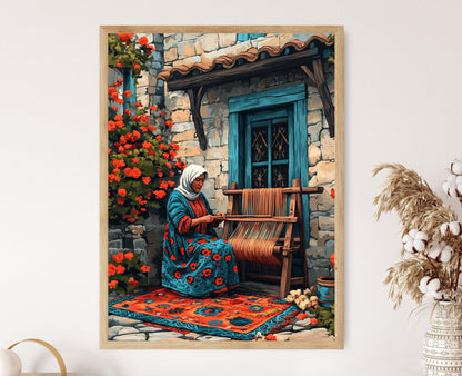 Affiche Femme Libanaise Tissant un Kilim – Art du Patrimoine Culturel