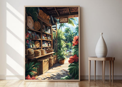Affiche Polynésienne – Illustration de paniers et chapeaux tressés