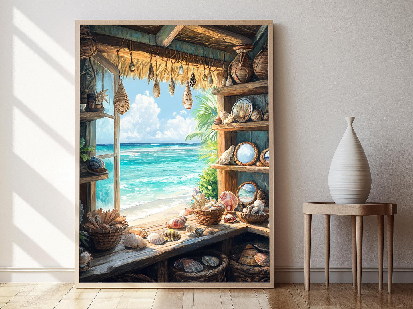 Affiche Artisanale Coquillages Tahitiens – Illustration de Mobile et Miroirs
