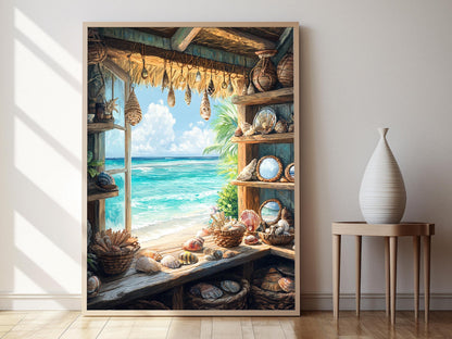 Affiche Artisanale Coquillages Tahitiens – Illustration de Mobile et Miroirs