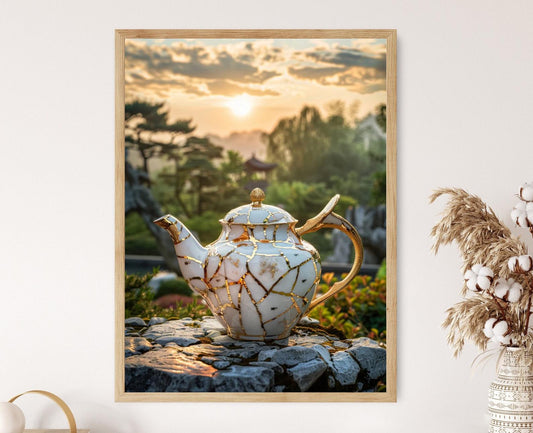 Affiche Kintsugi – Poster Théière avec Accents Dorés, Élégance Intérieure