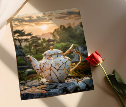 Affiche Kintsugi – Poster Théière avec Accents Dorés, Élégance Intérieure