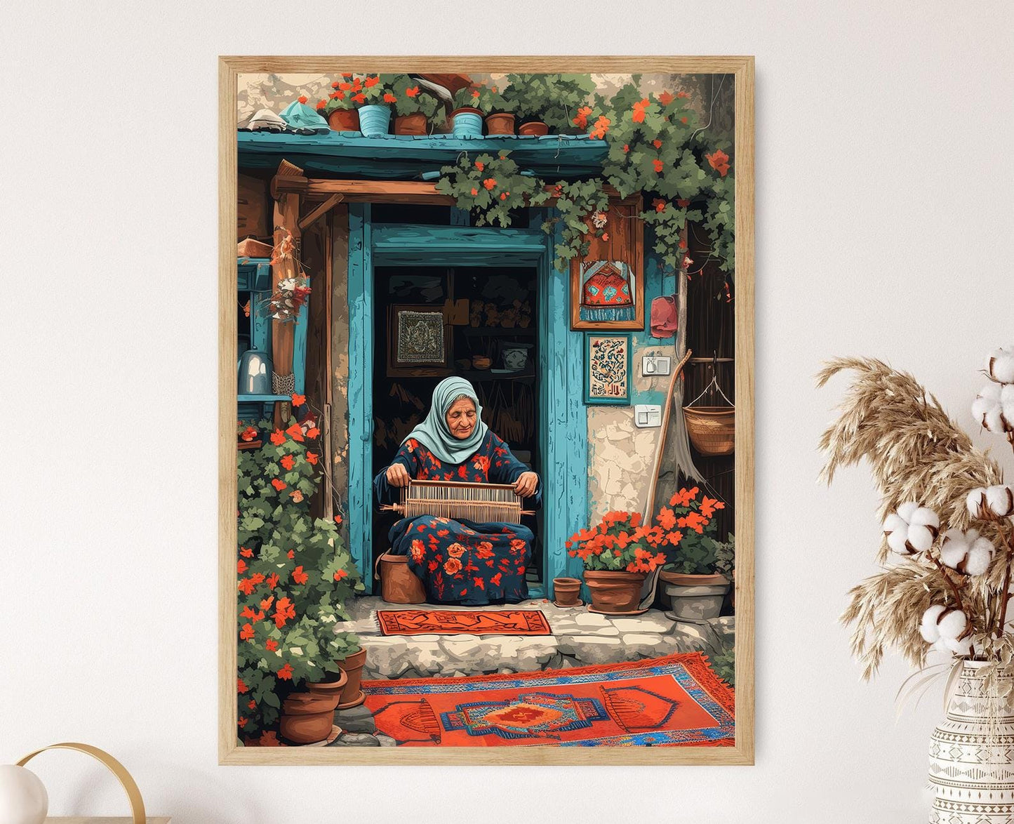 Affiche Femme Kurde Tissant un Kilim Irakien – Cadeau du Moyen-Orient