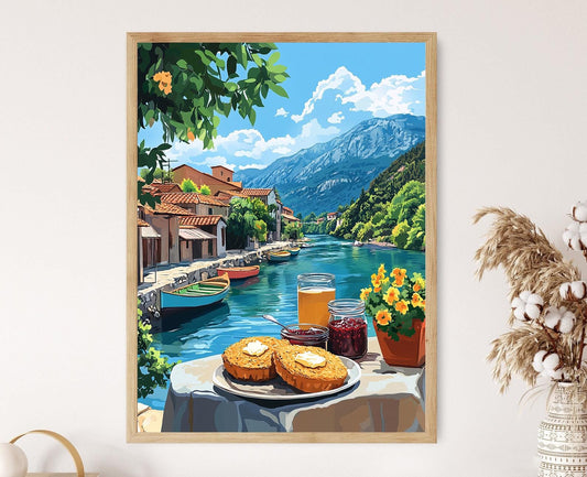 Affiche Petit-Déjeuner Rustique – Impression Vue de la Rivière Drin Noir