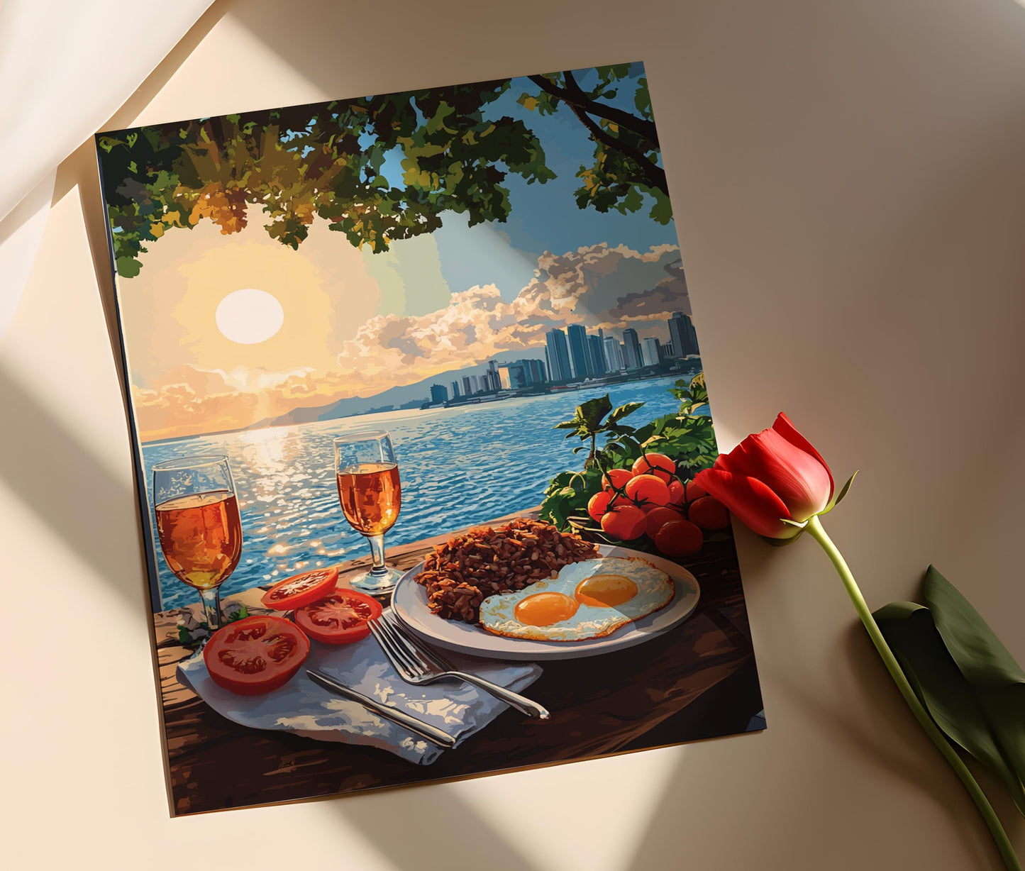 Affiche Petit-Déjeuner Philippin – Tapsilog et Scène de la Baie de Manille