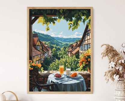 Affiche Alsace – Poster Petit-Déjeuner, Kouglof et Maison à Colombages