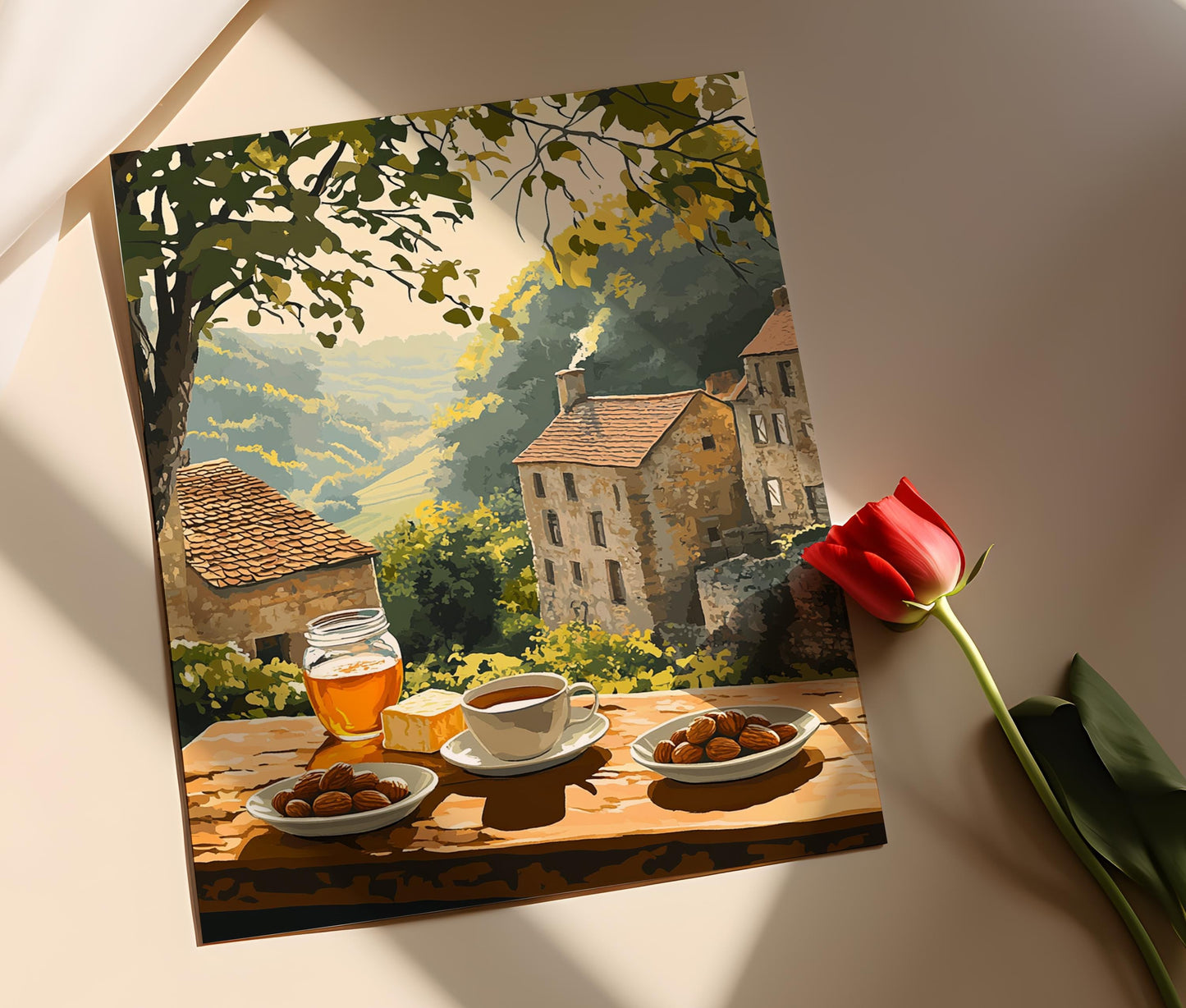 Affiche Petit-déjeuner en Dordogne – Impression artistique Médiévale