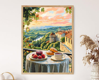 Affiche Petit-Déjeuner en Loire – Impression Brioche et Château