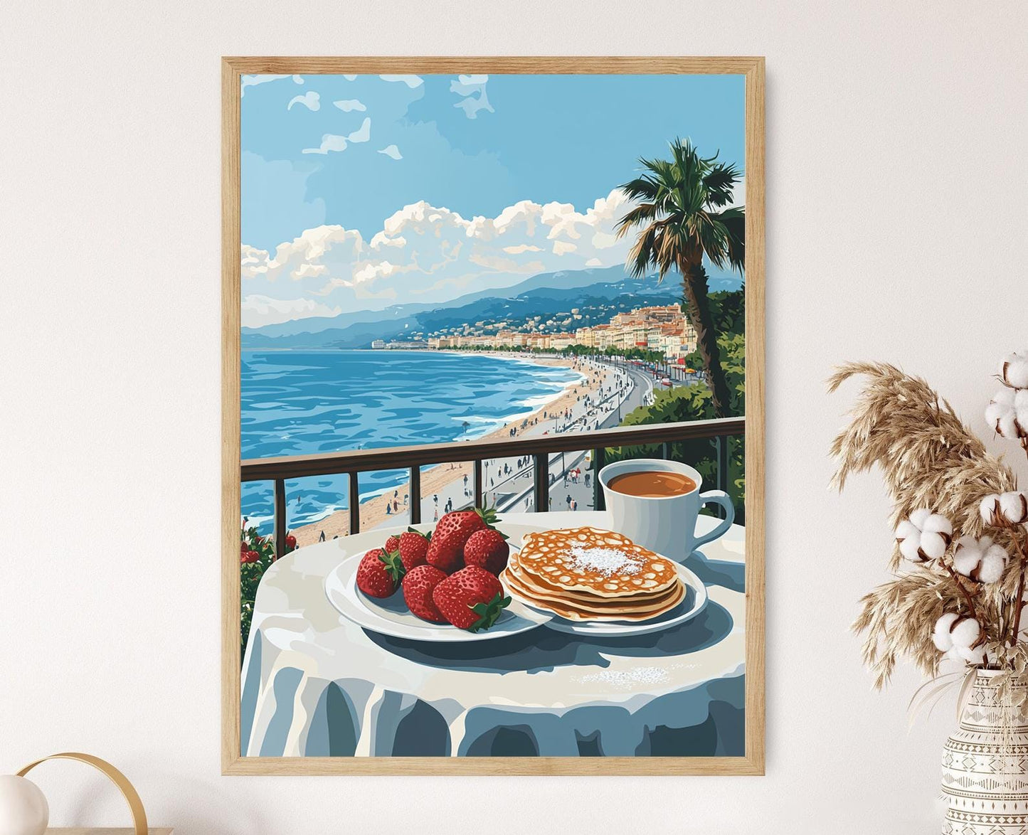Affiche Petit Déjeuner à Nice – Poster Crêpes et Vue sur Promenade