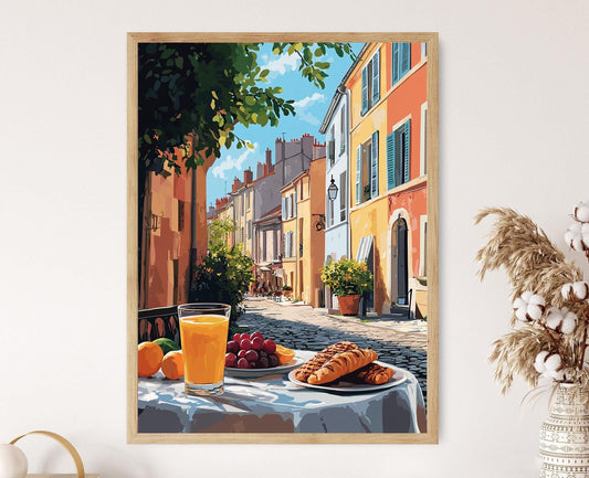 Affiche Lyon – Poster Art Culturelle: Pain au Chocolat et Courtyard