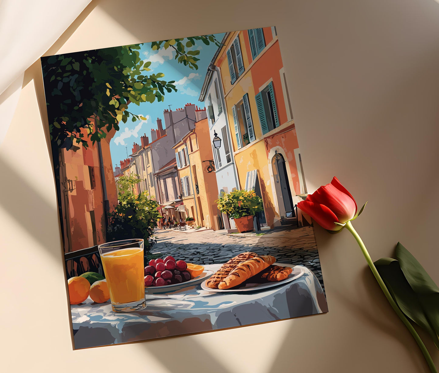 Affiche Lyon – Poster Art Culturelle: Pain au Chocolat et Courtyard