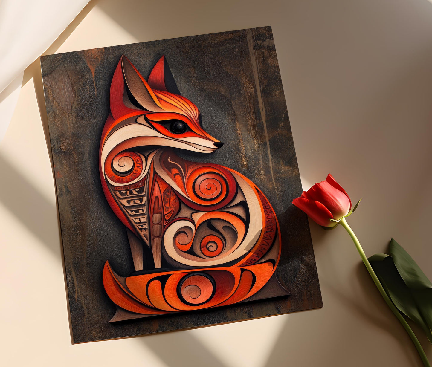 Affiche Renard Rouge Haida – Poster Art Amérindienne, Décor Mur Pacifique