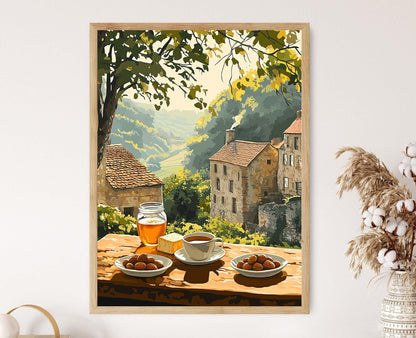 Affiche Petit-déjeuner en Dordogne – Impression artistique Médiévale
