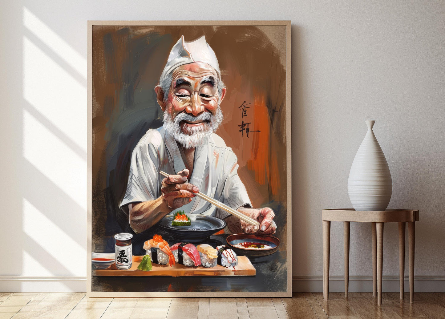 Affiche Chef Sushi – Art Print Coloré pour Décor de Cuisine Japonaise