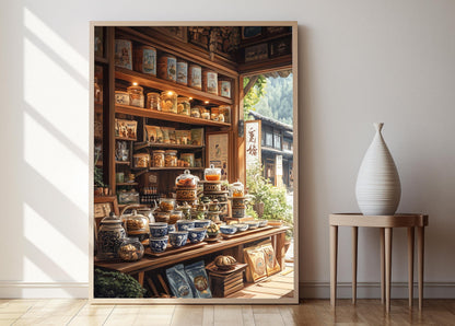 Affiche Set de Thé Tibétain – Illustration de Beaux Bols et Ustensiles