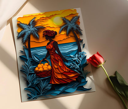 Affiche Femme Mangue Jamaïcaine – Poster Décor Tropical et Coloré