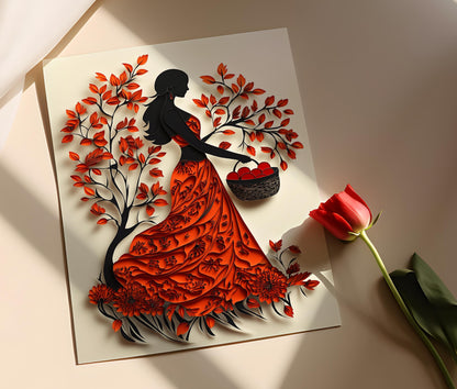 Affiche Femme Tamoule et Pommes – Illustration Chic Indienne