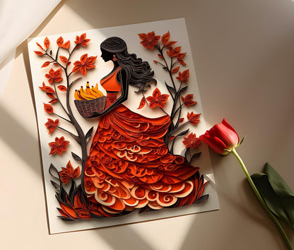 Affiche Femme Tamoule et Bananes – Illustration Chic Indienne