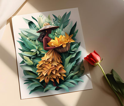 Affiche Panier de Carambole – Illustration d'une Femme Tahitienne