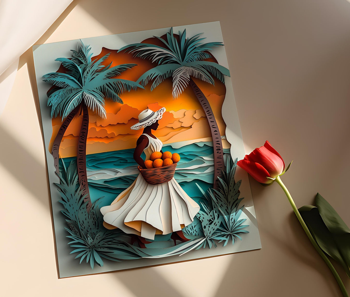 Affiche Panier de Mangues – Illustration Femme de Barbade