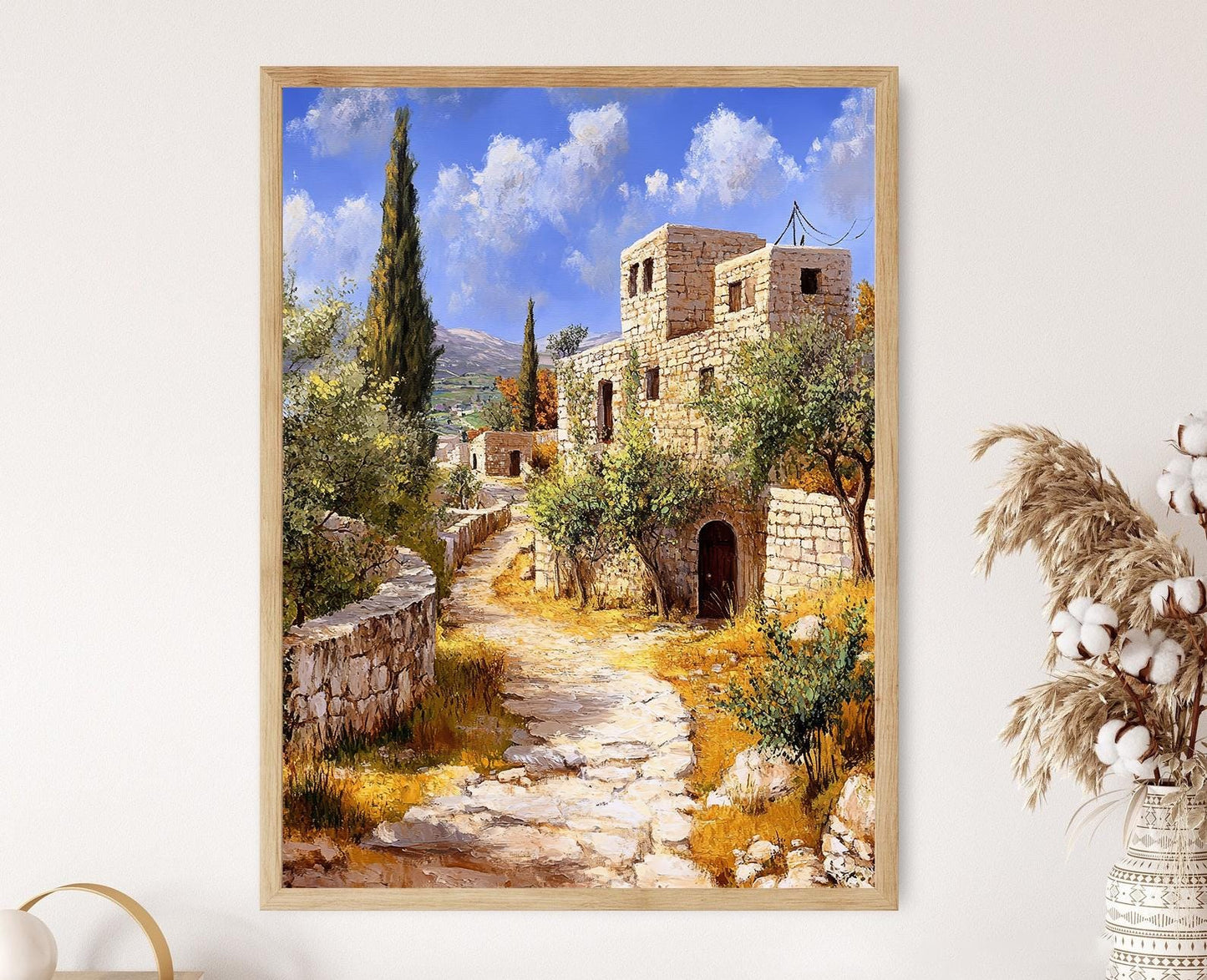 Affiche Village Palestinien – Impression artistique des maisons en pierre et oliviers