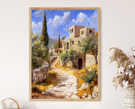 Affiche Village Palestinien – Impression artistique des maisons en pierre et oliviers