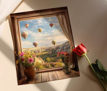 Affiche Montgolfière en Cappadoce – Décor Rustique de Voyage en Turquie