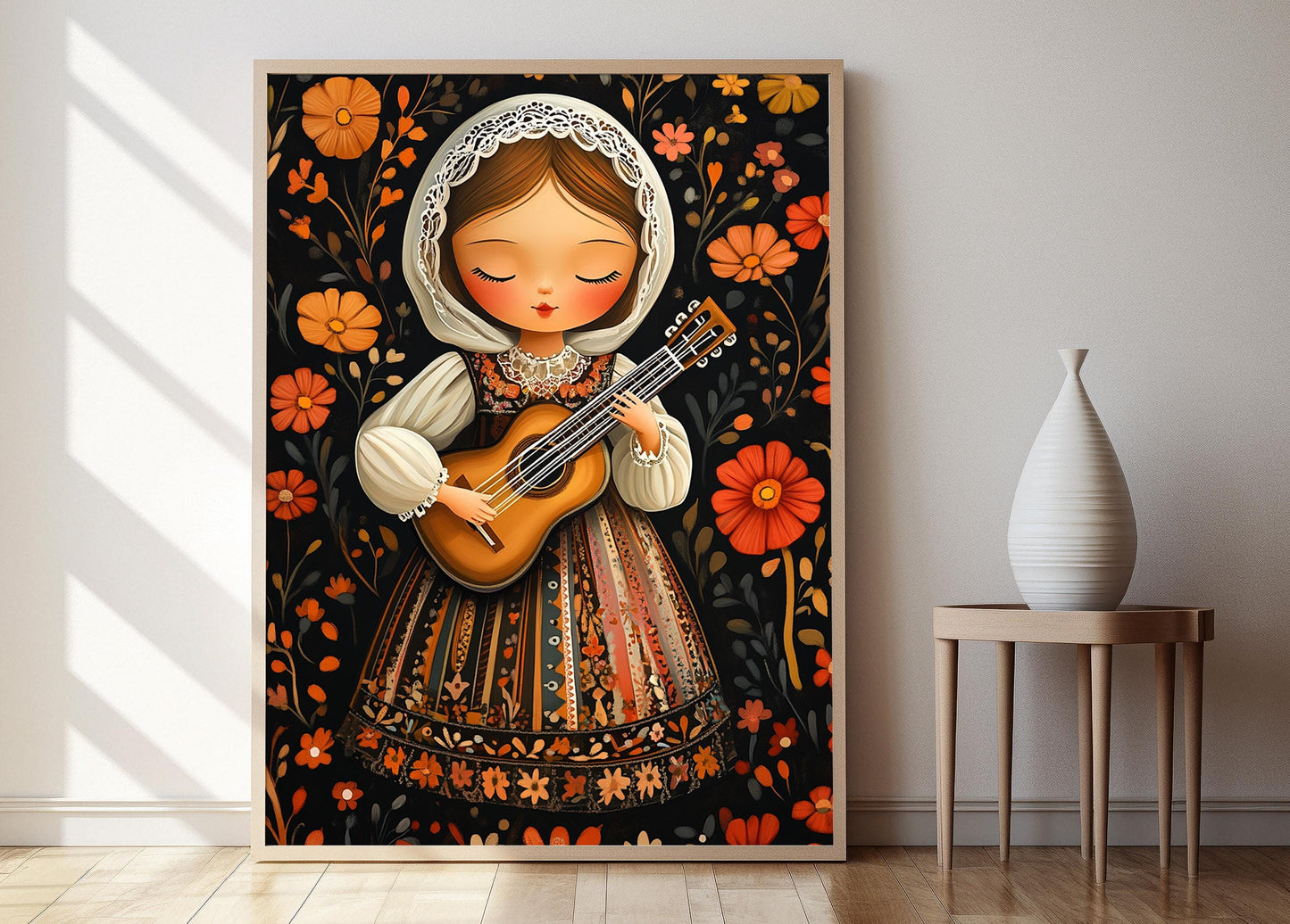 Affiche Fille Lituanienne – Illustration Costume Folklorique au Ukulélé