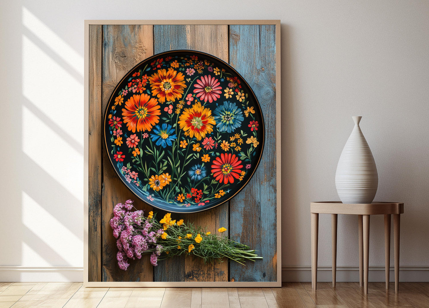 Affiche Zhostovo – Illustration d'un plateau peint russe en fleurs