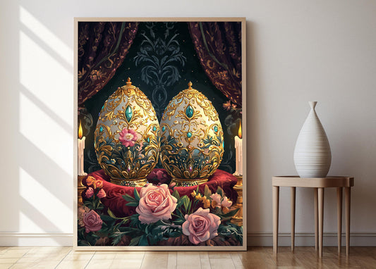 Affiche Œuf Fabergé – Illustration artistique d’ornement russe élégante