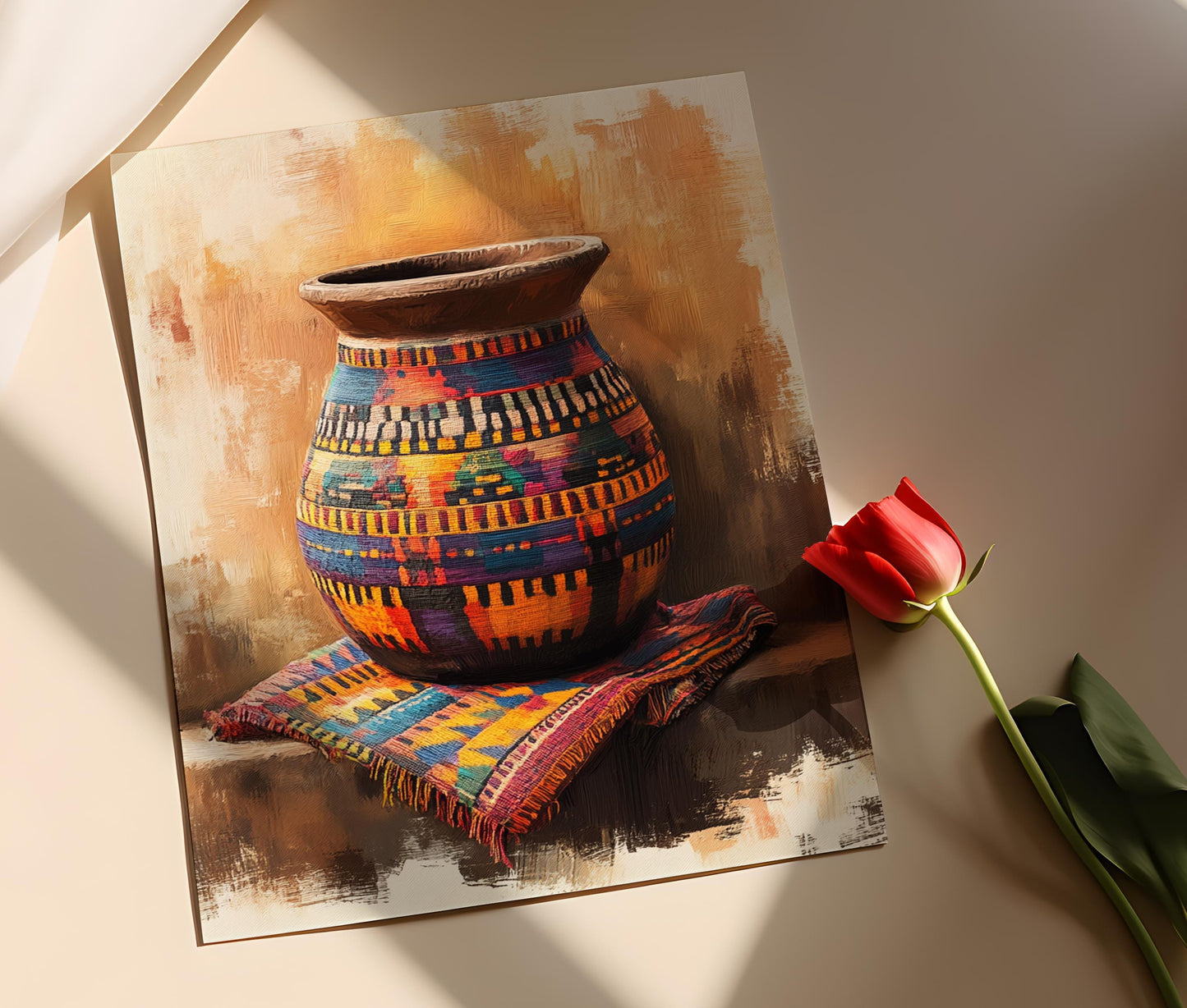 Affiche en Tissu Kente Ghanéen – Poster Coloré de Textile Africain