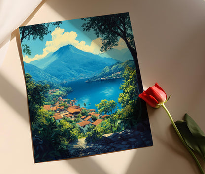 Affiche Lac Atitlán – Poster Art avec Eau Bleue Profonde et Volcans