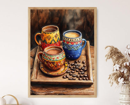 Affiche Café Guatémaltèque – Poster Art de Poterie et Grains Traditionnels
