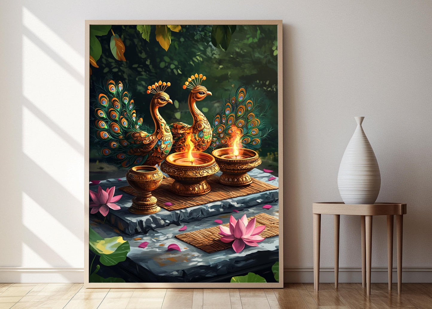 Affiche Paon Népalais – Illustration d'Ornement en Laiton Folklorique