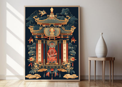 Affiche Thangka Tibétain : Divinités et Animaux Mythiques - Décor Sacré