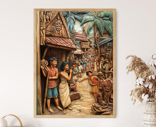 Affiche Art de Sculpture sur Bois – Poster Artisanat Filipino à Paete