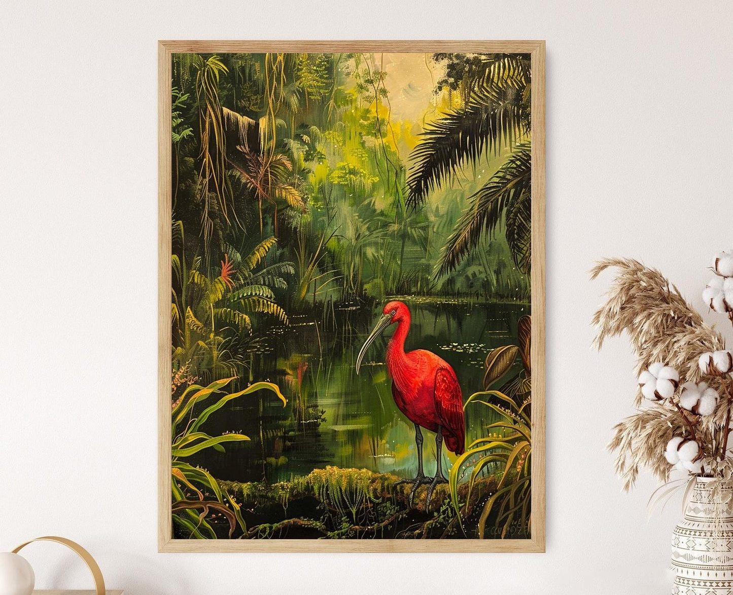 Affiche Ibis Ecarlate – Art Oiseau de Trinidad & Tobago, Illustration Tropicale