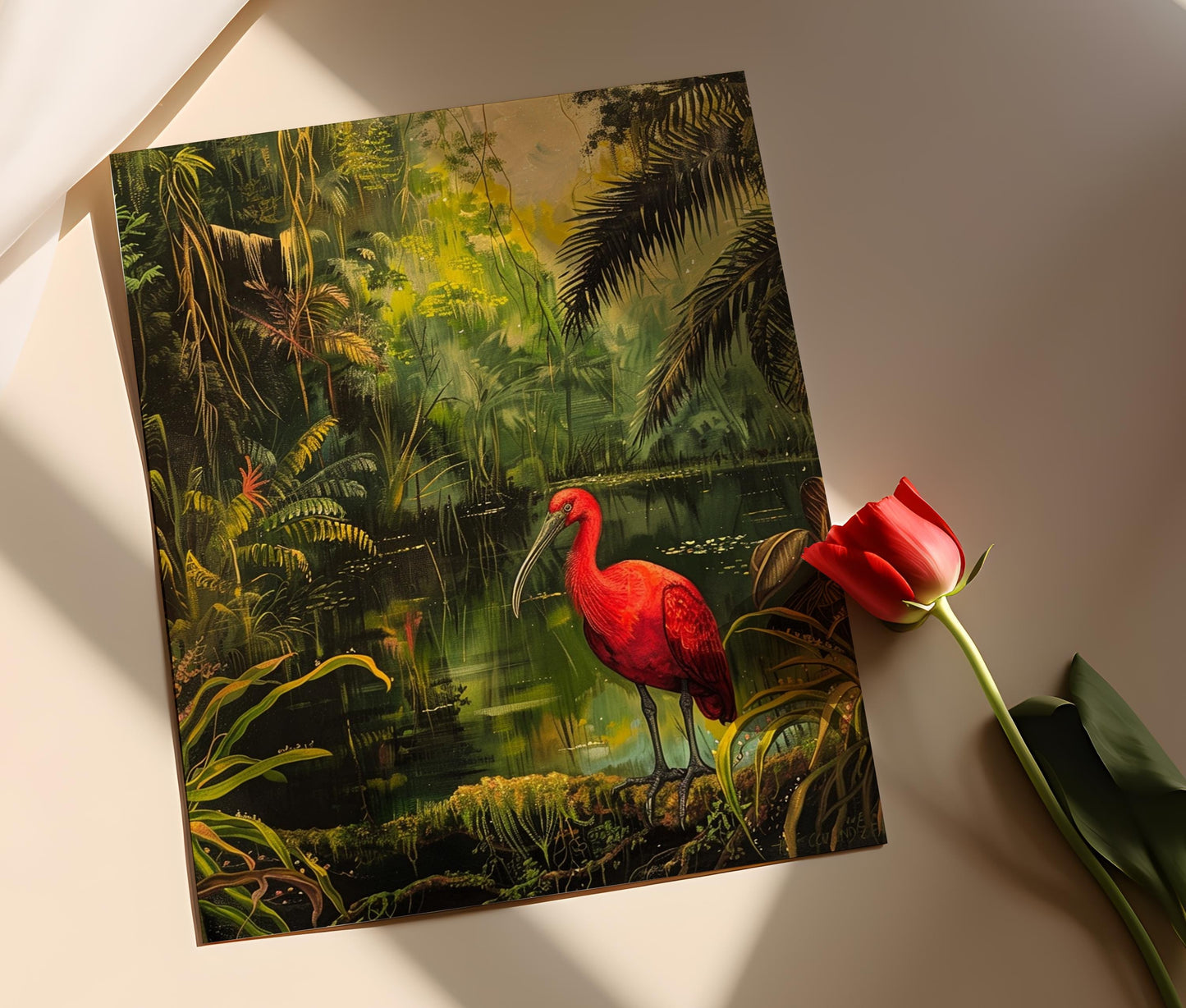 Affiche Ibis Ecarlate – Art Oiseau de Trinidad & Tobago, Illustration Tropicale