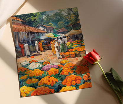 Affiche Marché Floral – Poster Œuvre Culturelle Indienne Vibrante