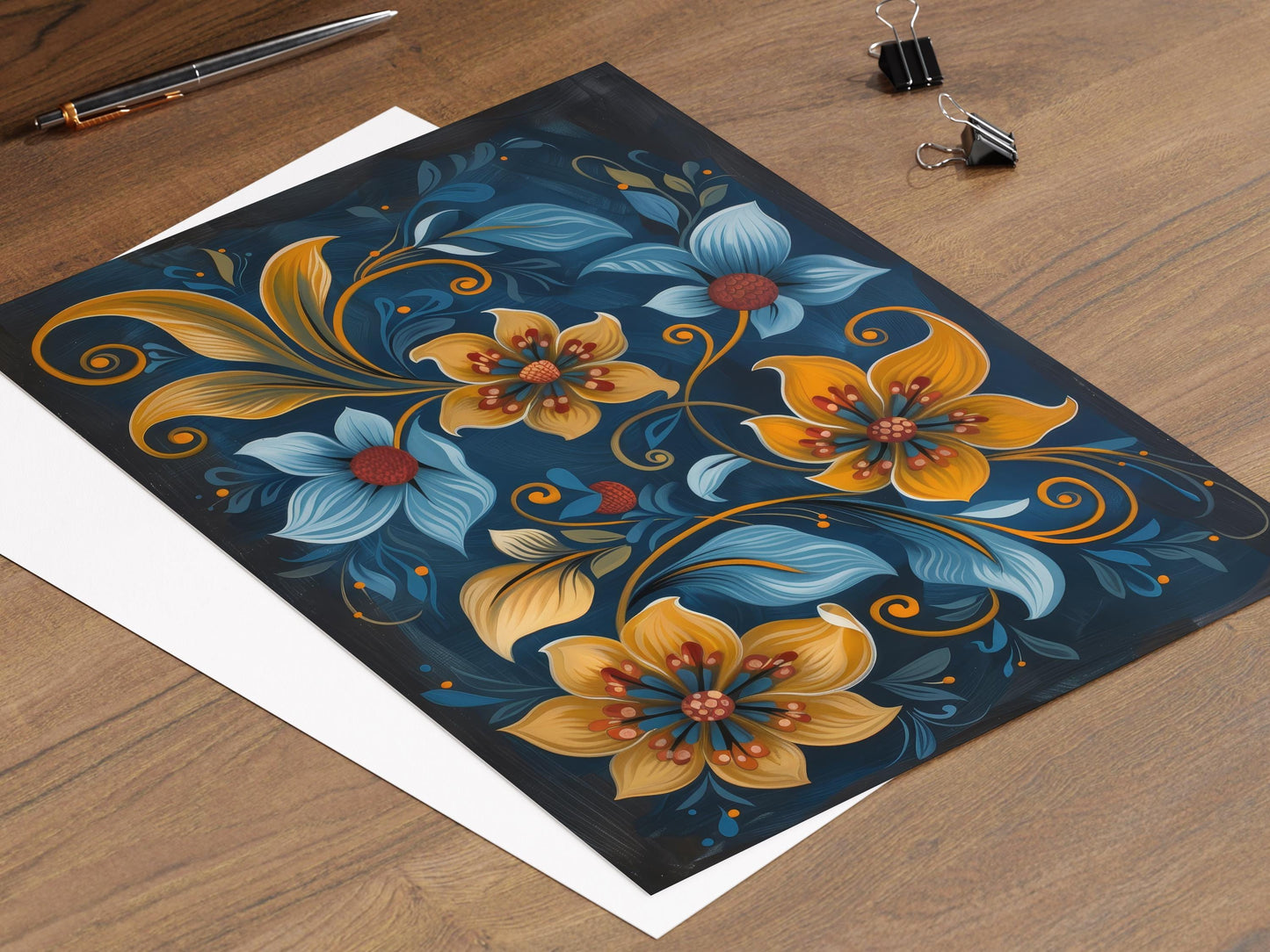 Affiche Rosemaling norvégien – Poster Art populaire scandinave peinte à la main