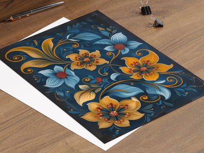 Affiche Rosemaling norvégien – Poster Art populaire scandinave peinte à la main