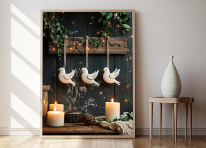 Affiche Colombe de Paix – Illustration Rustique en Bois chrétienne