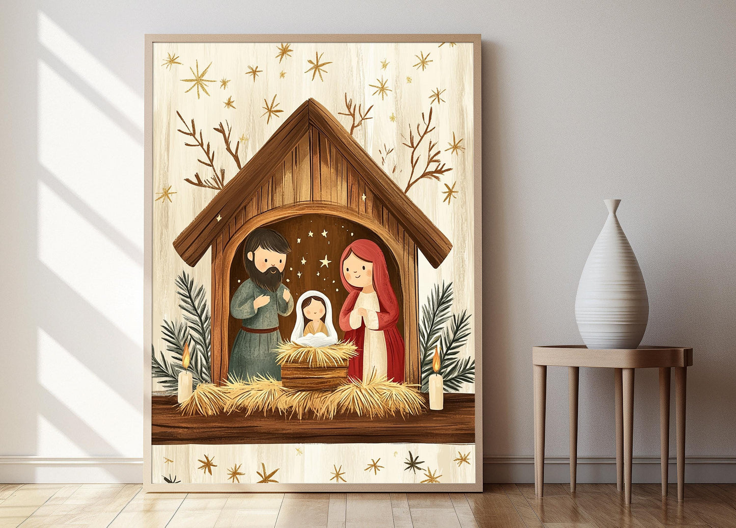 Affiche Scène de Nativité – Illustration Enfantine Chrétienne