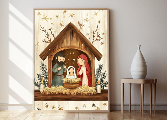 Affiche Scène de Nativité – Illustration Enfantine Chrétienne